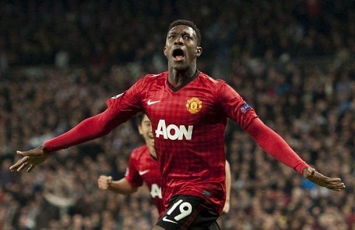 Manchester United's striker Danny Welbeck celebrates after scoring in Madrid on February 13, 2013